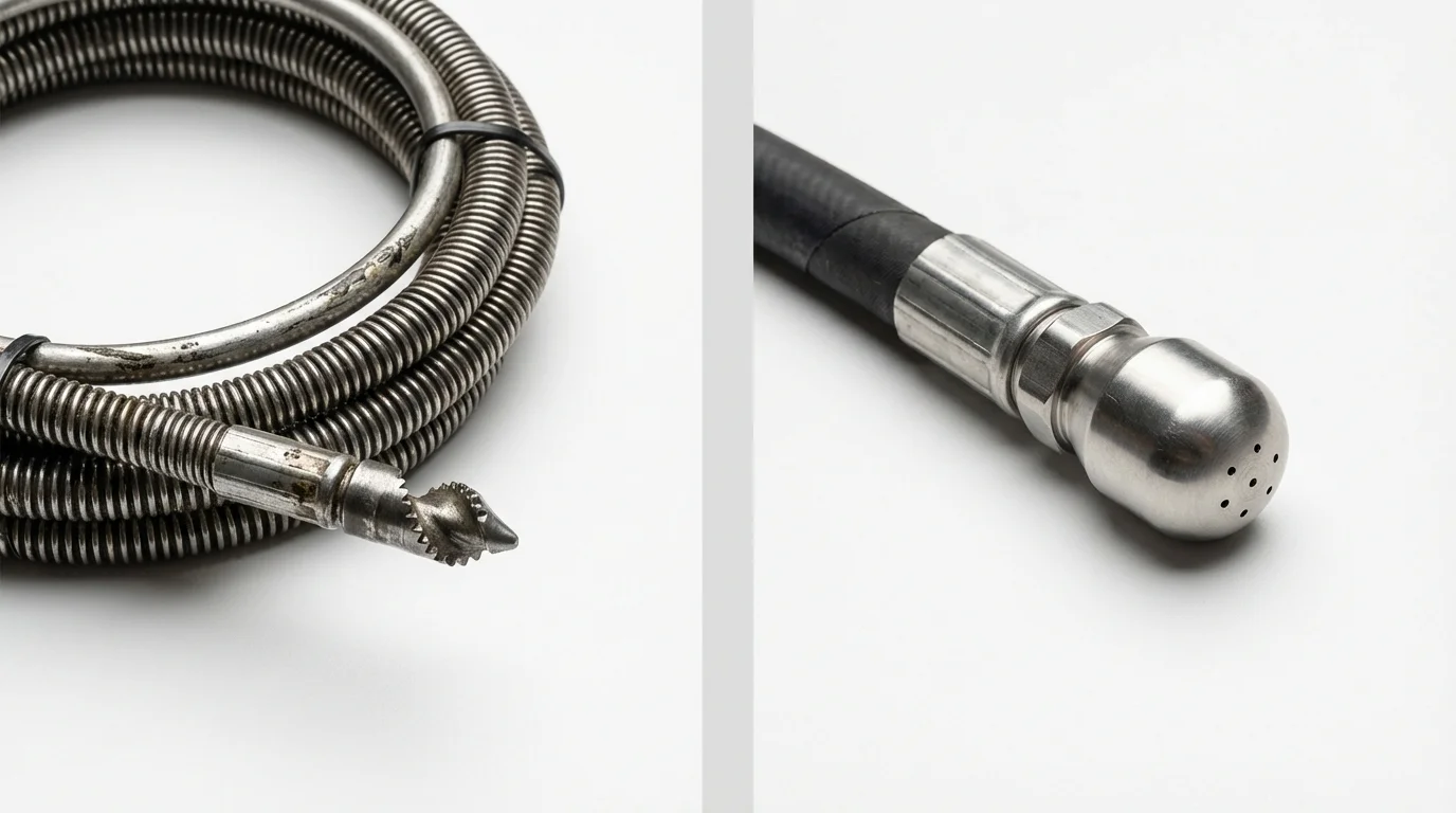 Drain snake cable and hydro jetting nozzle used for drain cleaning in Seguin, TX